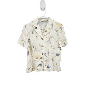 Cynthia Max Women's 100% Linen Floral Button Front Shirt Cottagecore - S